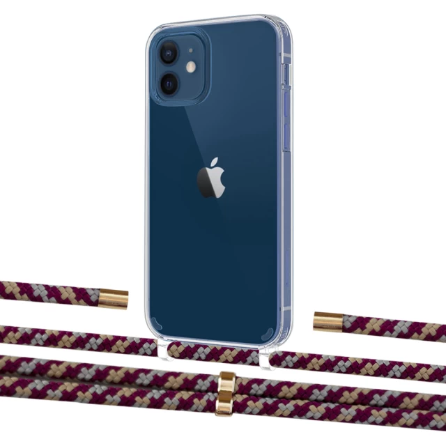 Чохол Upex Crossbody Protection Case для iPhone 12 | 12 Pro Crystal with Aide Burgundy Camouflage and Cap Gold (UP103371)