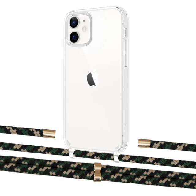 Чохол Upex Crossbody Protection Case для iPhone 12 | 12 Pro Crystal with Aide Juniper Camouflage and Cap Gold (UP103372)
