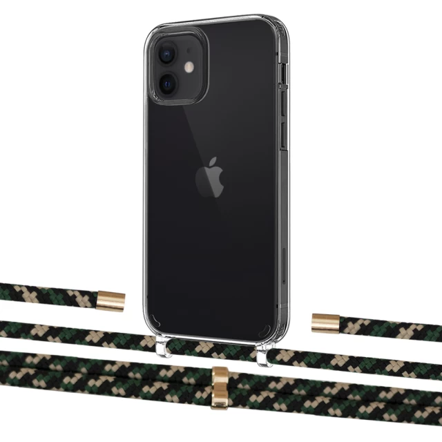 Чехол Upex Crossbody Protection Case для iPhone 12 | 12 Pro Crystal with Aide Juniper Camouflage and Cap Gold (UP103372)