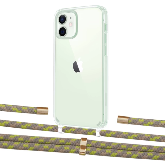 Чехол Upex Crossbody Protection Case для iPhone 12 | 12 Pro Crystal with Aide Lime Camouflage and Cap Gold (UP103375)
