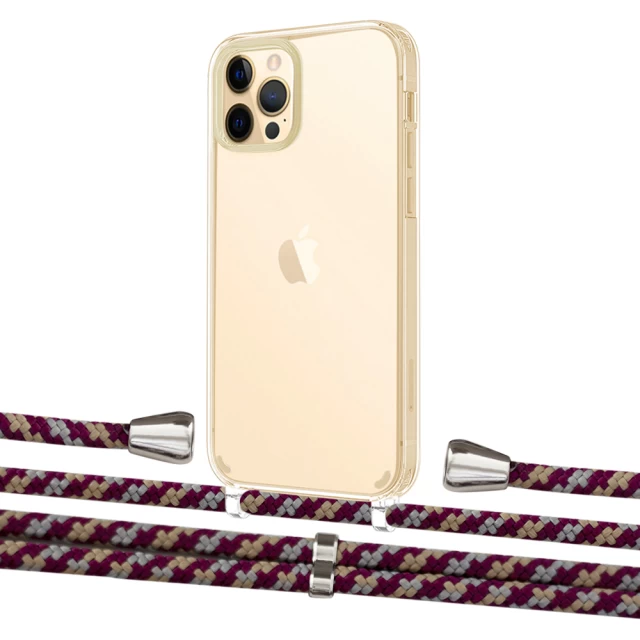 Чехол Upex Crossbody Protection Case для iPhone 12 | 12 Pro Crystal with Aide Burgundy Camouflage and Casquette Silver (UP103266)