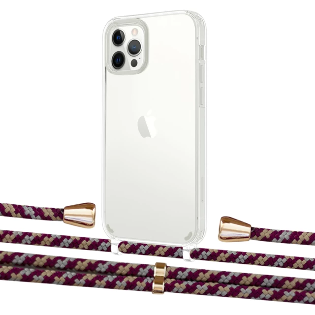 Чехол Upex Crossbody Protection Case для iPhone 12 | 12 Pro Crystal with Aide Burgundy Camouflage and Casquette Gold (UP103301)