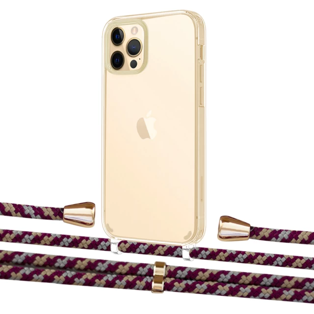 Чохол Upex Crossbody Protection Case для iPhone 12 | 12 Pro Crystal with Aide Burgundy Camouflage and Casquette Gold (UP103301)