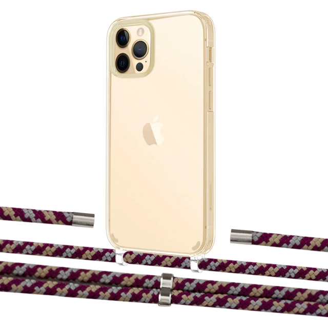 Чохол Upex Crossbody Protection Case для iPhone 12 Pro Max Crystal with Aide Burgundy Camouflage and Cap Silver (UP103896)