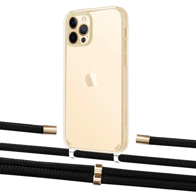 Чохол Upex Crossbody Protection Case для iPhone 12 | 12 Pro Crystal with Aide Black and Cap Gold (UP103346)