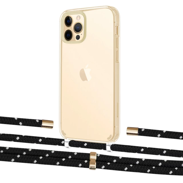 Чехол Upex Crossbody Protection Case для iPhone 12 Pro Max Crystal with Aide Black Dots and Cap Gold (UP103925)