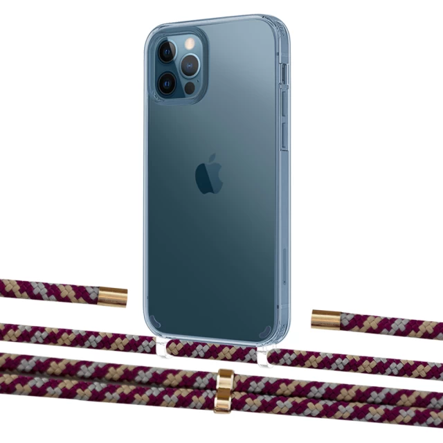 Чохол Upex Crossbody Protection Case для iPhone 12 | 12 Pro Crystal with Aide Burgundy Camouflage and Cap Gold (UP103371)