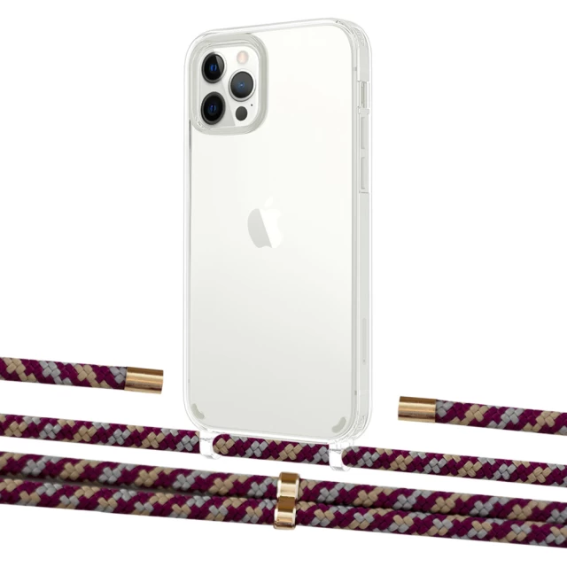 Чохол Upex Crossbody Protection Case для iPhone 12 Pro Max Crystal with Aide Burgundy Camouflage and Cap Gold (UP103931)