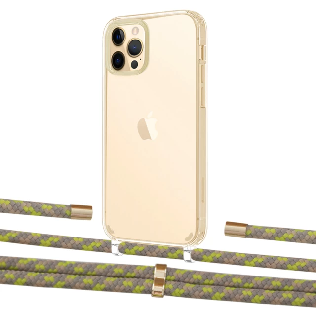 Чехол Upex Crossbody Protection Case для iPhone 12 | 12 Pro Crystal with Aide Lime Camouflage and Cap Gold (UP103375)