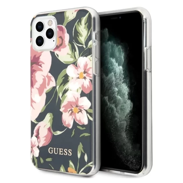 Чехол Guess Flower Collection для iPhone 11 Pro Blue (GUHCN58IMLFL03)