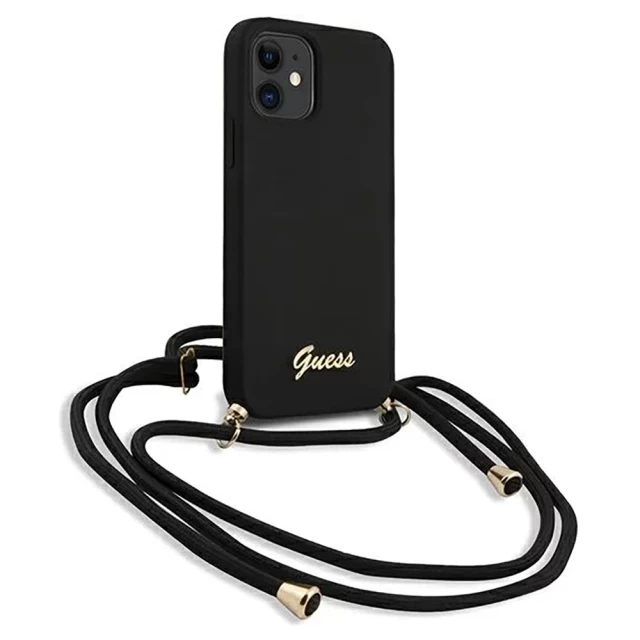 Чехол Guess Metal Logo Cord для iPhone 12 mini Black (GUHCP12SLSCLMGBK)