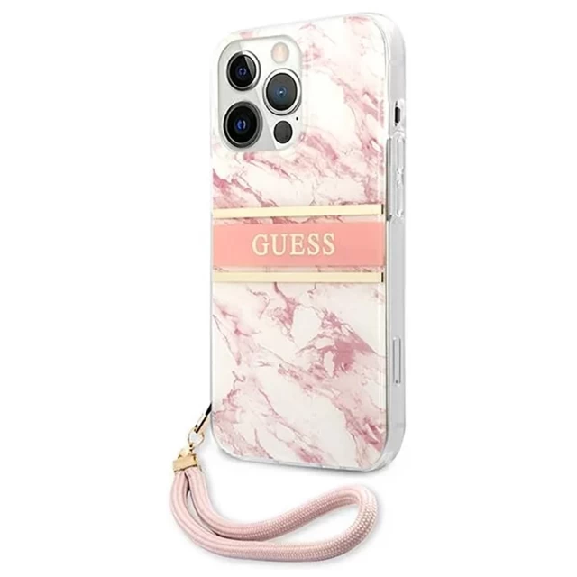 Чехол Guess Marble Strap для iPhone 13 Pro Pink (GUHCP13LKMABPI)