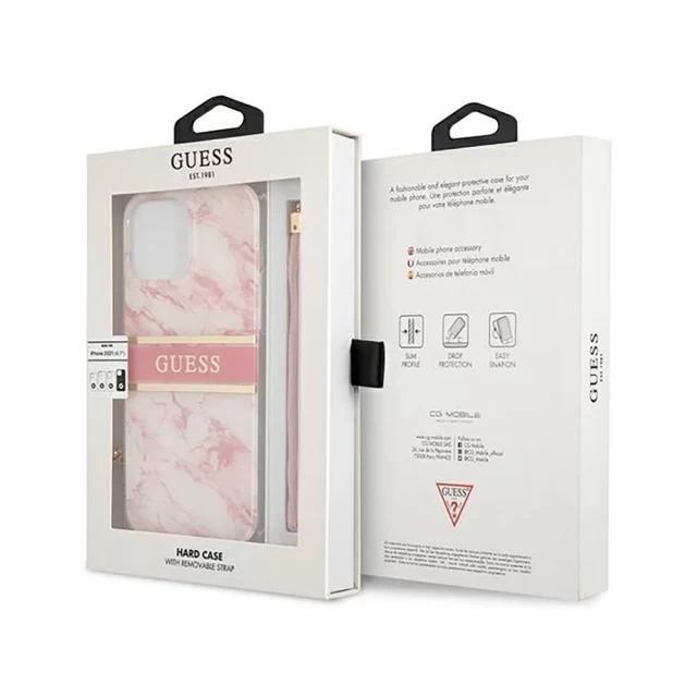 Чехол Guess Marble Strap для iPhone 13 Pro Pink (GUHCP13LKMABPI)