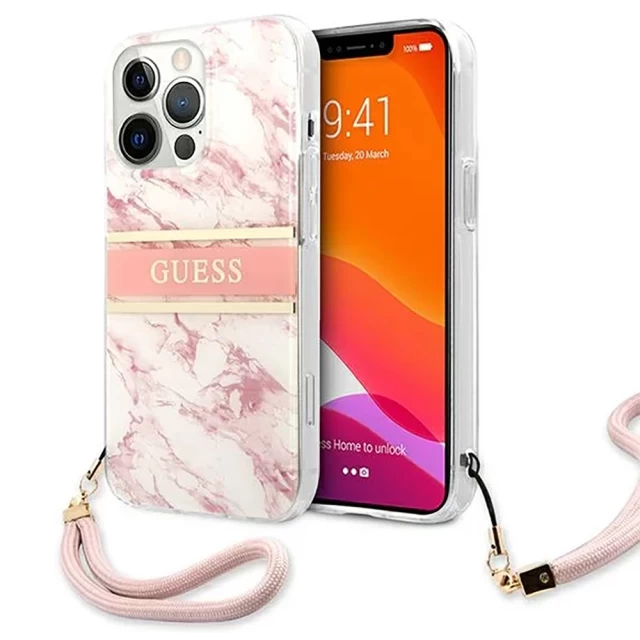 Чехол Guess Marble Strap для iPhone 13 Pro Pink (GUHCP13LKMABPI)