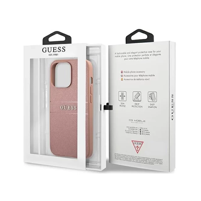 Чехол Guess Saffiano Stripe для iPhone 13 Pro Max Pink (GUHCP13XPSASBPI)