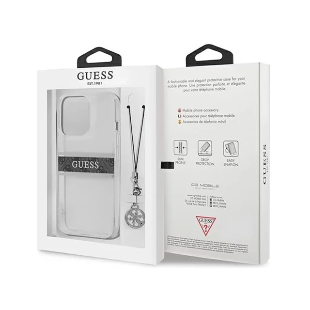 Чехол Guess Grey Strap Charm для iPhone 13 Pro Transparent (GUHCP13LKB4GGR)