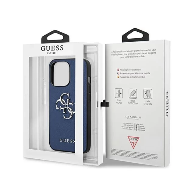 Чехол Guess Saffiano 4G Metal Logo для iPhone 13 Pro Max Blue (GUHCP13XSA4GSBL)