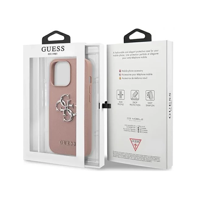 Чехол Guess Saffiano 4G Metal Logo для iPhone 13 Pro Max Pink (GUHCP13XSA4GSPI)