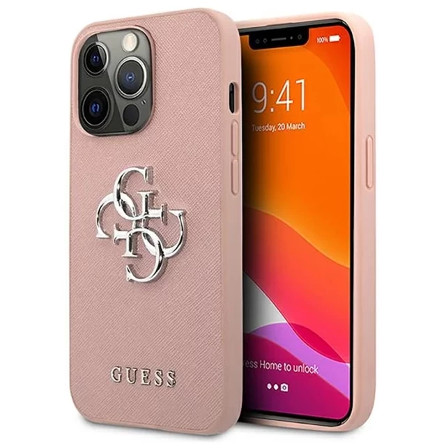 Чохол Guess Saffiano 4G Metal Logo для iPhone 13 Pro Max Pink (GUHCP13XSA4GSPI)