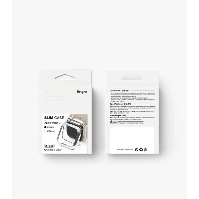 Комплект чехлов Ringke Slim для Apple Watch 41 mm Chrome/Clear (2 Pack) (S58993RS)