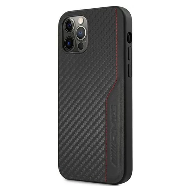 Чехол Mercedes для iPhone 12 | 12 Pro Leather&Carbon Red Stitching Black (AMHCP12MDEBK)