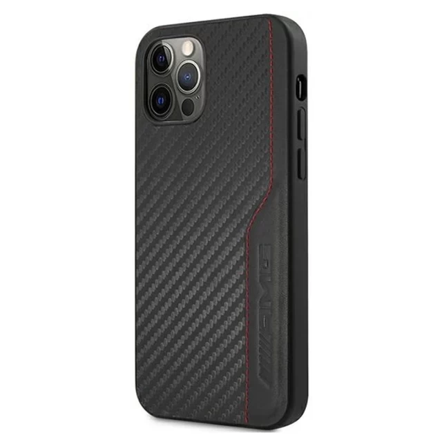 Чохол Mercedes для iPhone 12 | 12 Pro Leather&Carbon Red Stitching Black (AMHCP12MDEBK)