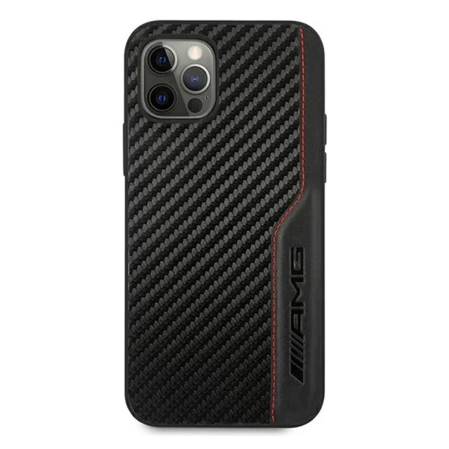 Чехол Mercedes для iPhone 12 | 12 Pro Leather&Carbon Red Stitching Black (AMHCP12MDEBK)
