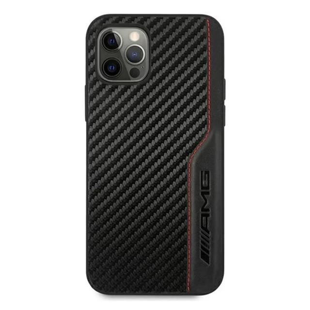 Чохол Mercedes для iPhone 12 | 12 Pro Leather&Carbon Red Stitching Black (AMHCP12MDEBK)