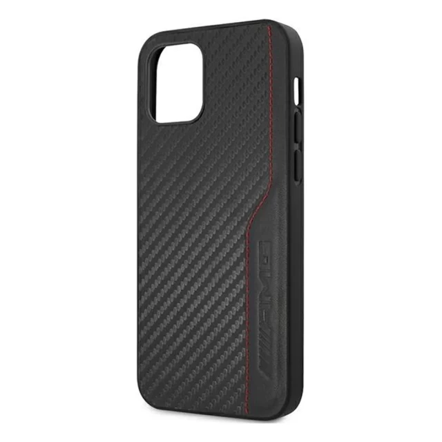 Чехол Mercedes для iPhone 12 | 12 Pro Leather&Carbon Red Stitching Black (AMHCP12MDEBK)