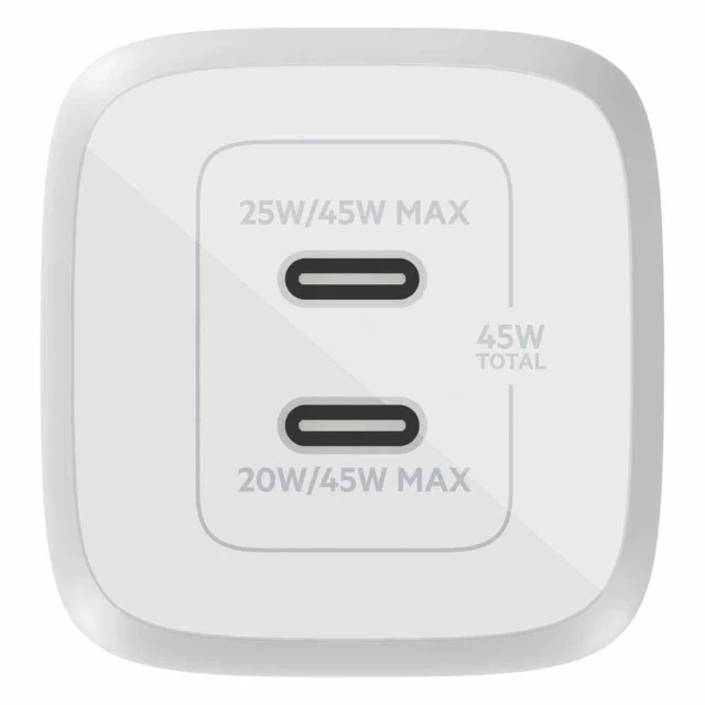 Мережевий зарядний пристрій Belkin PD 45W 2xUSB-C White (WCH011VFWH)