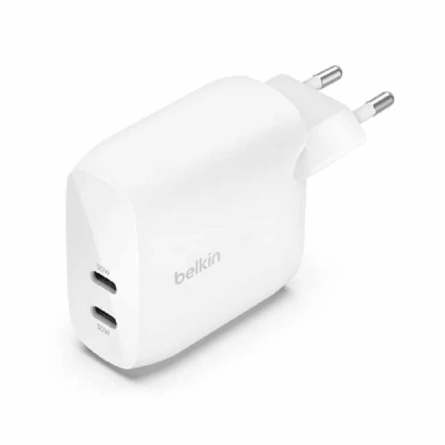 Мережевий зарядний пристрій Belkin PD 30W 2xUSB-C White (WCB010VFWH)