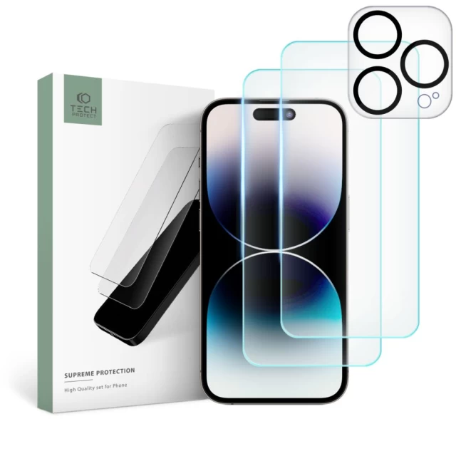 Защитное стекло Tech-Protect Supreme Set для iPhone 15 Pro Clear (9319456604719)
