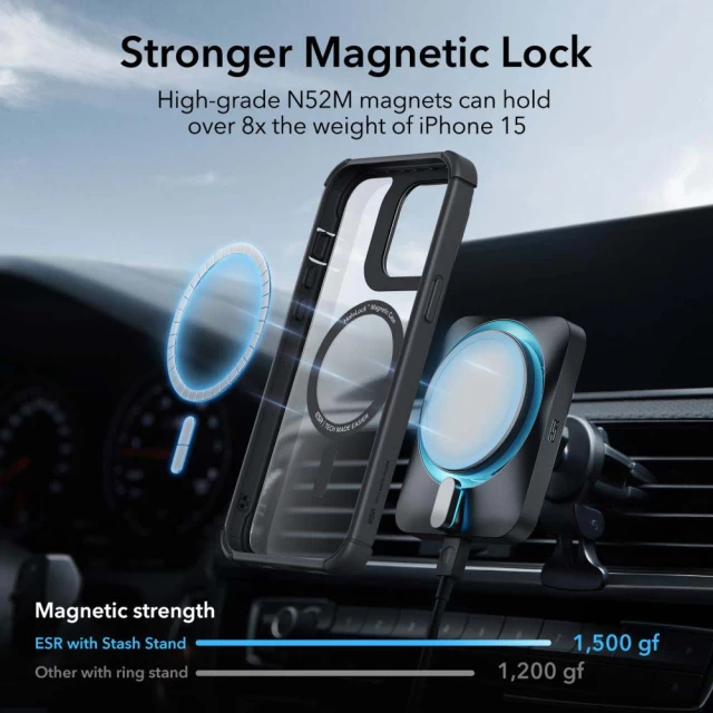 Чохол ESR Armor Tough Kickstand Halolock для iPhone 15 Pro Max Clear Black with MagSafe (4894240176658)
