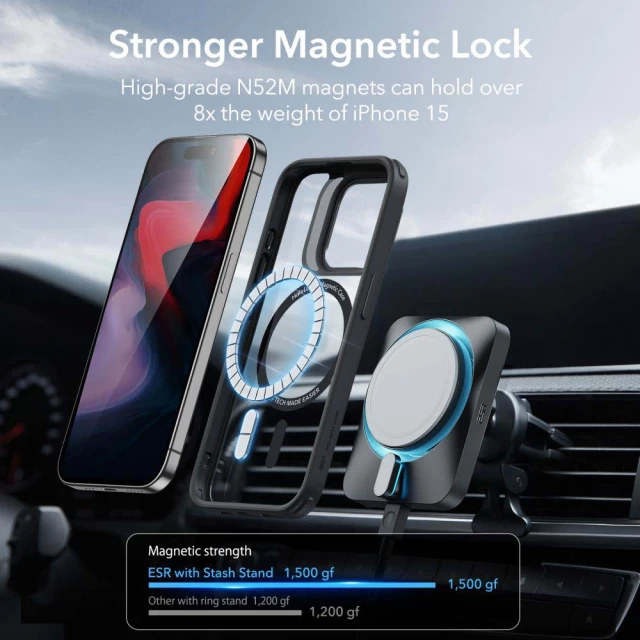 Чохол ESR Classic Kickstand Halolock для iPhone 15 Pro Clear Black with MagSafe (4894240176542)
