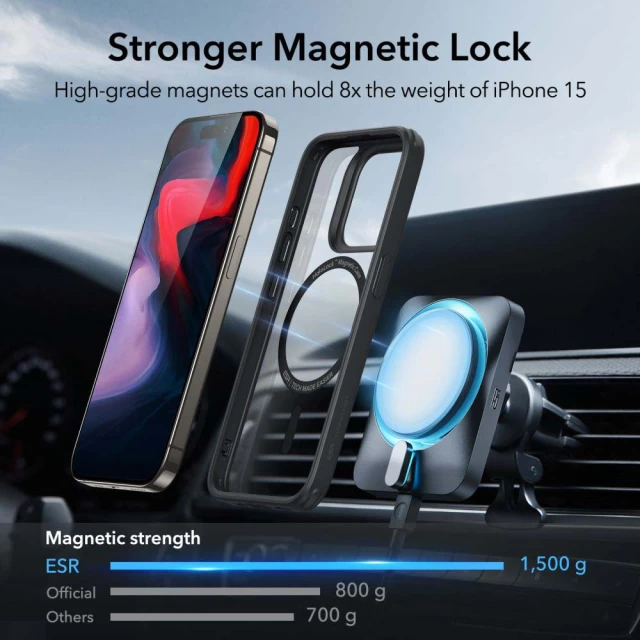 Чохол ESR Classic Hybrid Halolock для iPhone 15 Pro Max Clear Black with MagSafe (4894240173503)