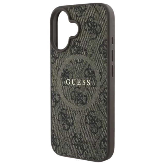 Чехол Guess 4G Collection Leather Metal Logo для iPhone 16 Brown with MagSafe (GUHMP16SG4GFRW)