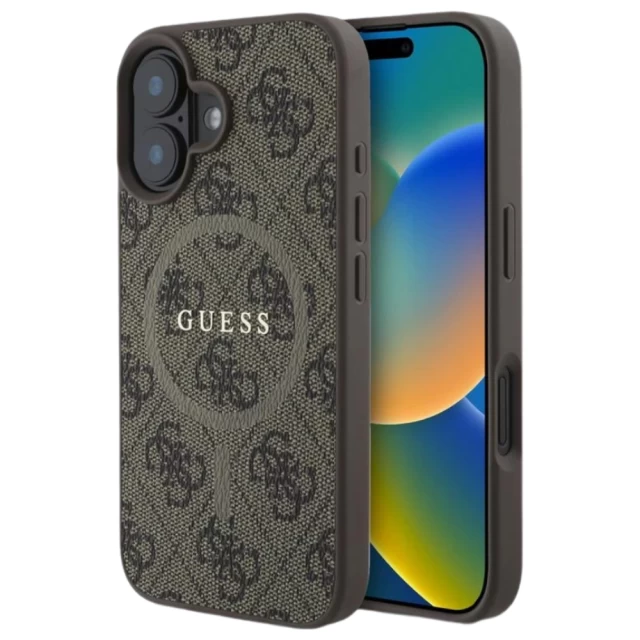 Чохол Guess 4G Collection Leather Metal Logo для iPhone 16 Brown with MagSafe (GUHMP16SG4GFRW)