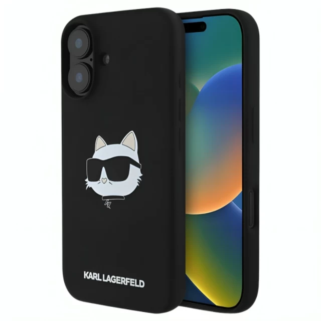 Чехол Karl Lagerfeld Silicone Choupette Head для iPhone 16 Black with MagSafe (KLHMP16SSCHPPLK)