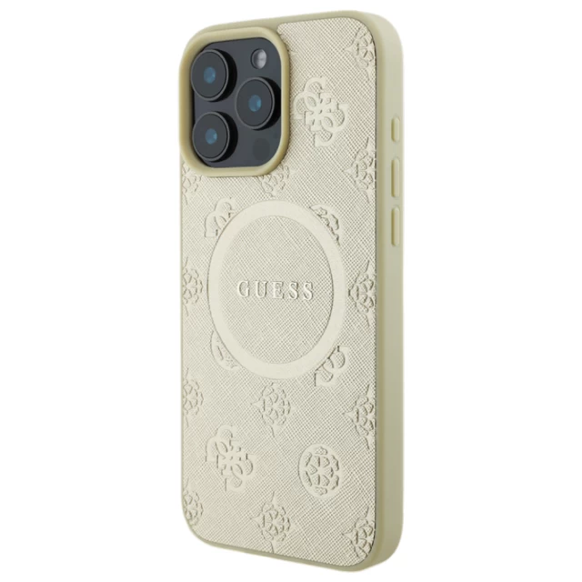 Чехол Guess Saffiano Peony Classic Logo для iPhone 16 Pro Max Gold with MagSafe (GUHMP16XPSAPSMED)