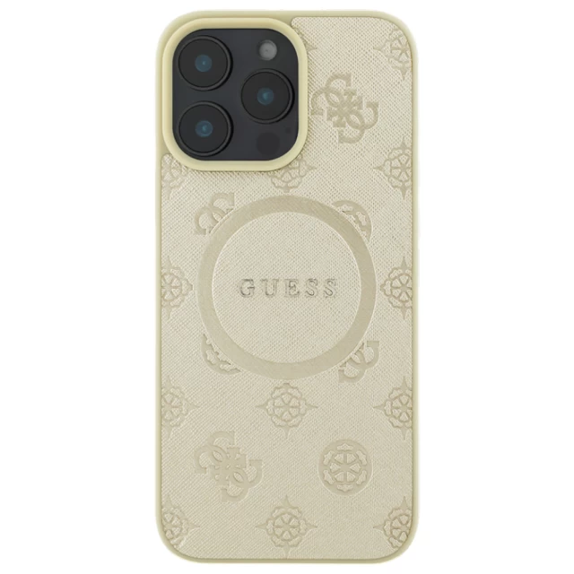 Чехол Guess Saffiano Peony Classic Logo для iPhone 16 Pro Max Gold with MagSafe (GUHMP16XPSAPSMED)