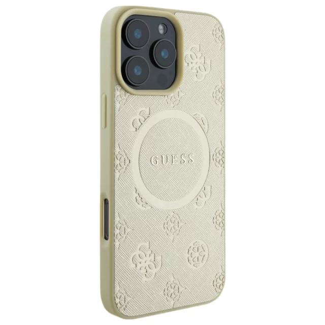 Чохол Guess Saffiano Peony Classic Logo для iPhone 16 Pro Max Gold with MagSafe (GUHMP16XPSAPSMED)