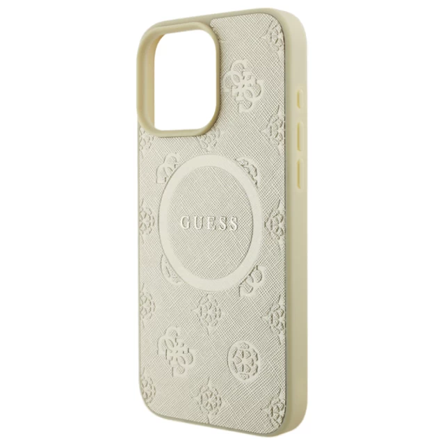 Чохол Guess Saffiano Peony Classic Logo для iPhone 16 Pro Max Gold with MagSafe (GUHMP16XPSAPSMED)