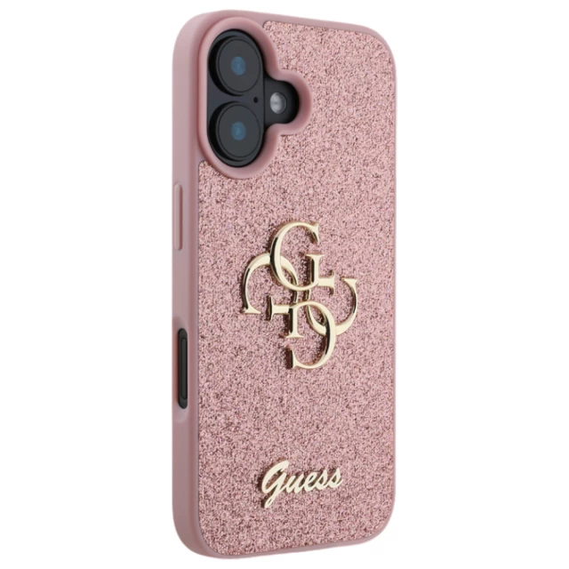 Чехол Guess Glitter Script Big 4G для iPhone 16 Plus Pink (GUHCP16MHG4SGP)