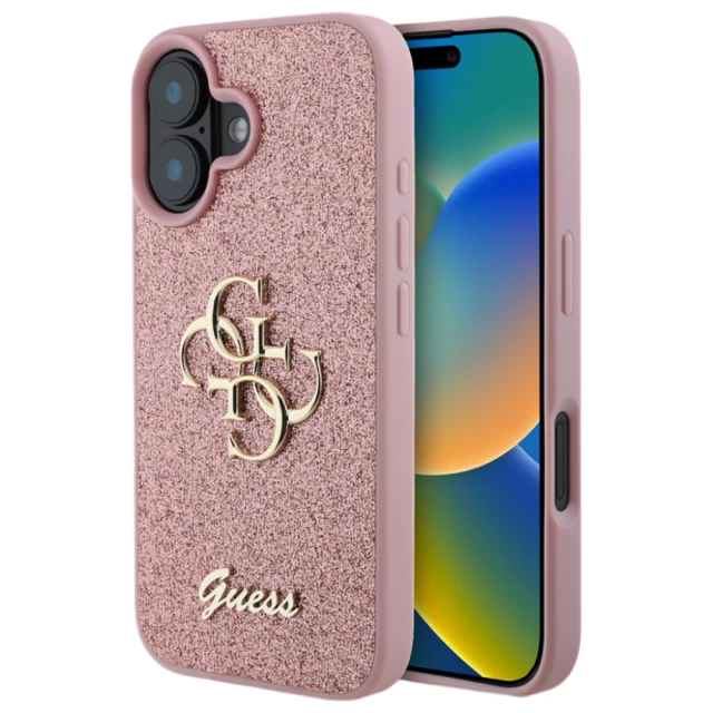 Чехол Guess Glitter Script Big 4G для iPhone 16 Plus Pink (GUHCP16MHG4SGP)