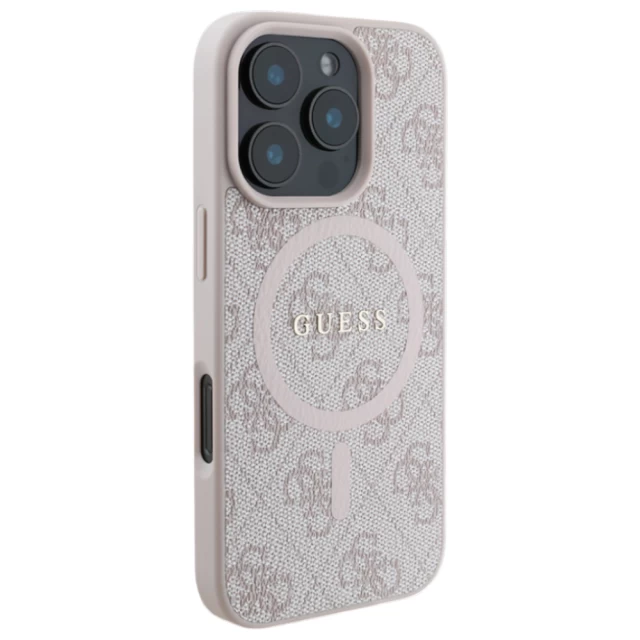 Чохол Guess 4G Collection Leather Metal Logo для iPhone 16 Pro Max Pink with MagSafe (GUHMP16XG4GFRP)