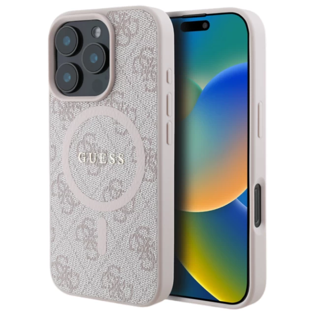 Чохол Guess 4G Collection Leather Metal Logo для iPhone 16 Pro Max Pink with MagSafe (GUHMP16XG4GFRP)