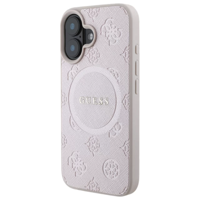 Чехол Guess Saffiano Peony Classic Logo для iPhone 16 Pink with MagSafe (GUHMP16SPSAPSMEP)