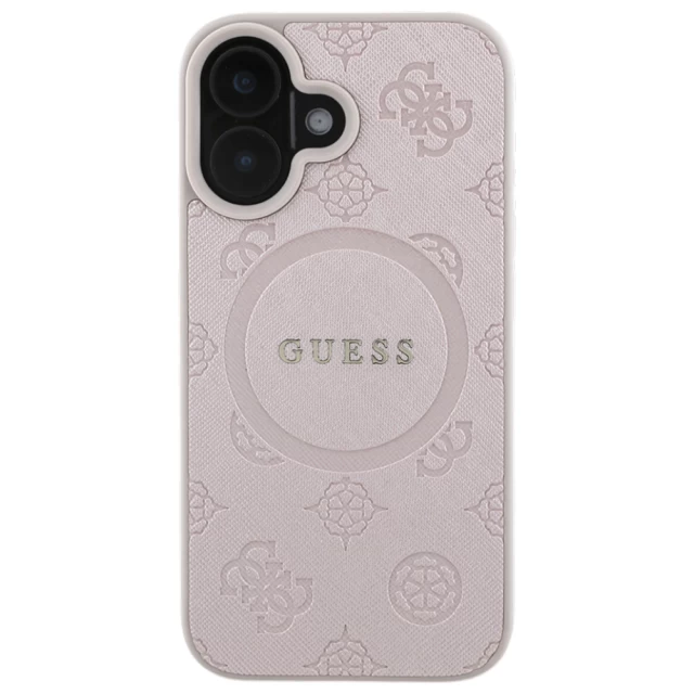 Чехол Guess Saffiano Peony Classic Logo для iPhone 16 Pink with MagSafe (GUHMP16SPSAPSMEP)