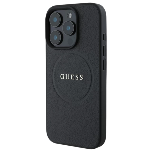 Чехол Guess Grained Gold Ring для iPhone 16 Pro Black with MagSafe (GUHMP16LPGHSMMK)