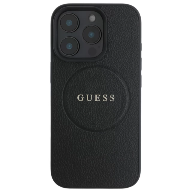 Чохол Guess Grained Gold Ring для iPhone 16 Pro Black with MagSafe (GUHMP16LPGHSMMK)